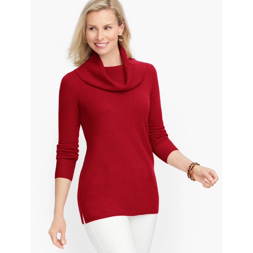 Talbots Red 100% Cashmere Ribbed Cowl Neck Sweater Womens Small CN5124 06/21‎
